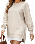 Long Sleeve Pullover Zipper Slit Casual Sweatshirt Dress