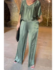Loose Satin Women's Top & Pants Set