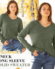 Women's V Neck Long Sleeve Solid Sweater