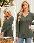 Women's V Neck Long Sleeve Solid Sweater
