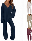 Women's V-Neck Long Sleeve Sweater & Pants Set