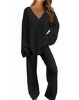 Women's V-Neck Long Sleeve Sweater & Pants Set