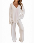 Women's V-Neck Long Sleeve Sweater & Pants Set