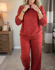 Women's Glitter Pullover Sweater & Pants 2-Piece Set