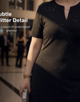 Classic Black Sparkly V-Neck Short Sleeve Dress
