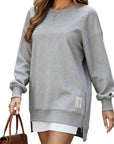 Long Sleeve Pullover Zipper Slit Casual Sweatshirt Dress