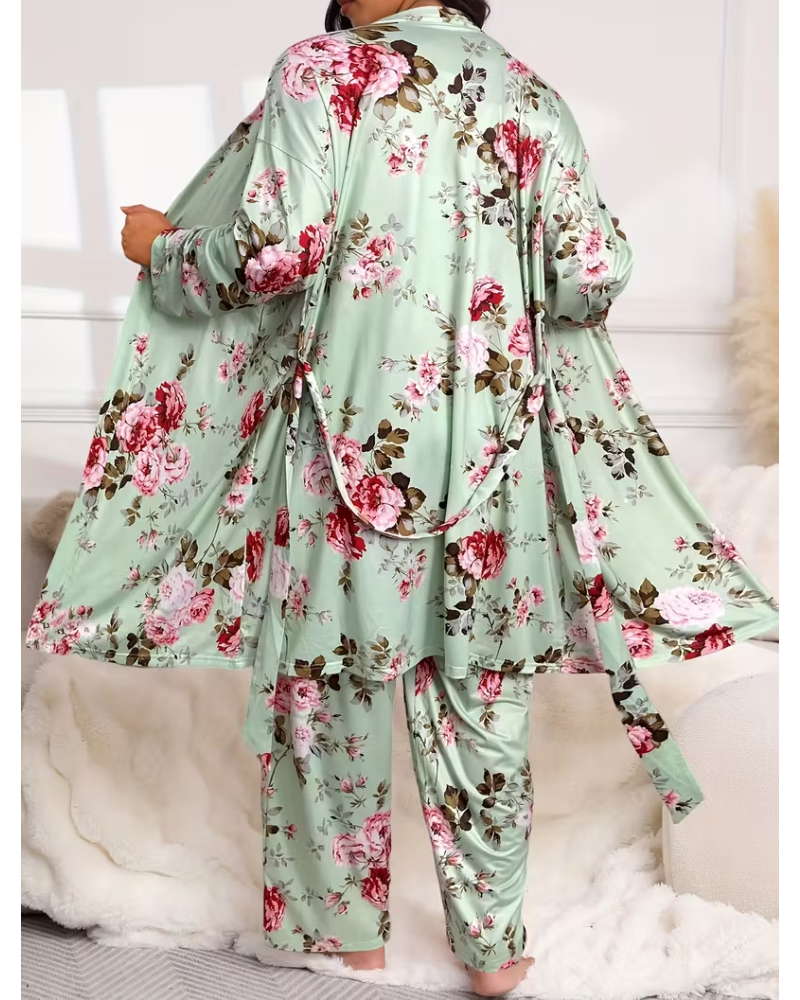 Comfy 3-Piece Pajama Set – Robe, Camisole &amp; Long Pants