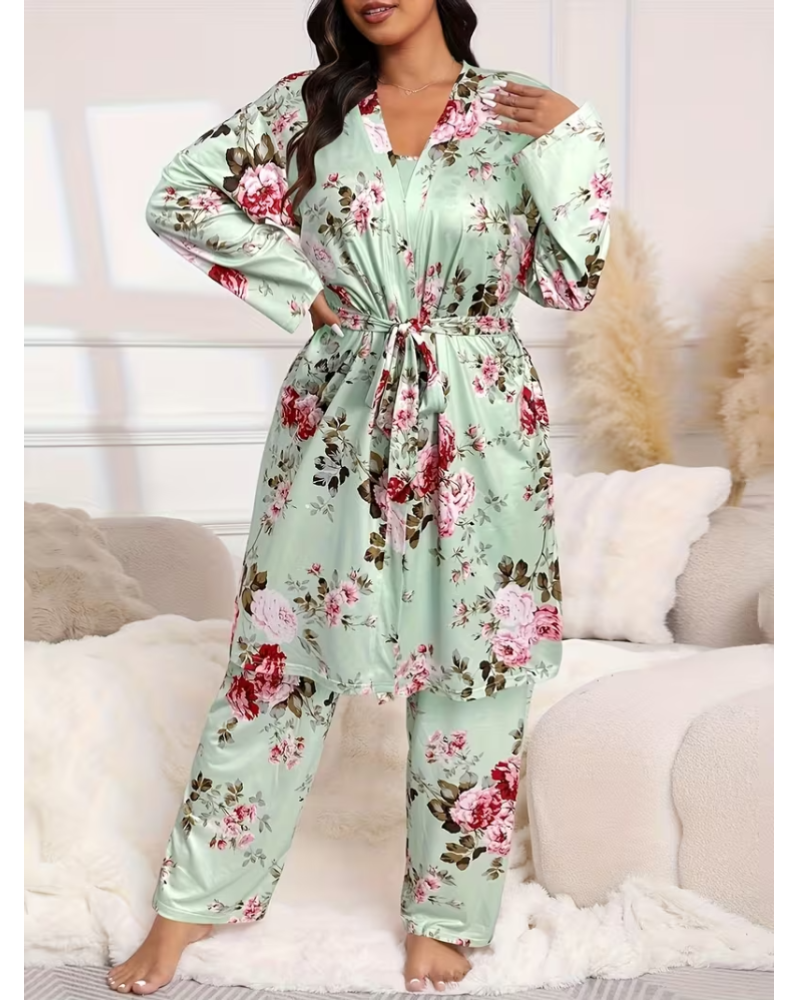 Comfy 3-Piece Pajama Set – Robe, Camisole &amp; Long Pants