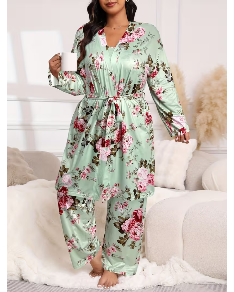Comfy 3-Piece Pajama Set – Robe, Camisole &amp; Long Pants