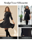 Elegant Long Sleeve Pleated Panel Dress