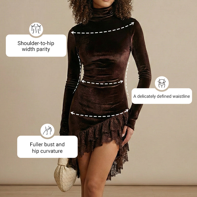 Women's Elegant Asymmetrical Lace Trim Dress