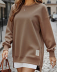 Long Sleeve Pullover Zipper Slit Casual Sweatshirt Dress