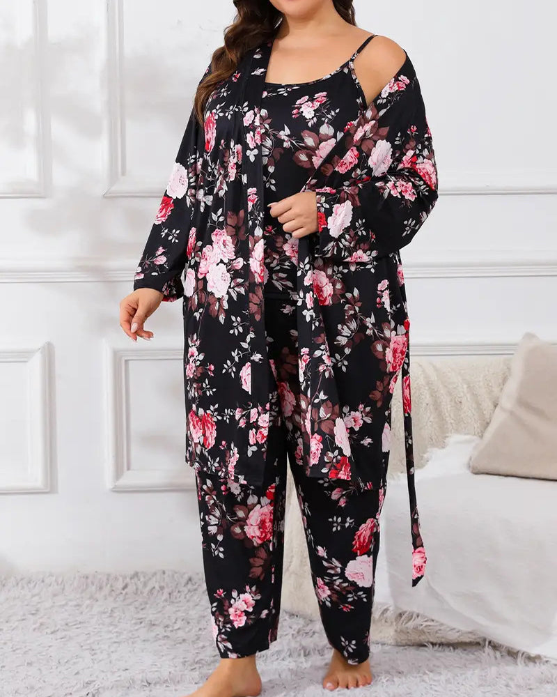 Comfy 3-Piece Pajama Set – Robe, Camisole &amp; Long Pants