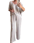 Loose Satin Women's Top & Pants Set
