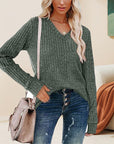 Women's V Neck Long Sleeve Solid Sweater