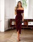 Women's Elegant Off Shoulder Maxi Ruched Dress