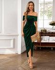 Women's Elegant Off Shoulder Maxi Ruched Dress