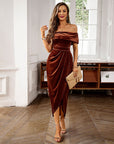 Women's Elegant Off Shoulder Maxi Ruched Dress