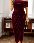 Women's Elegant Off Shoulder Maxi Ruched Dress