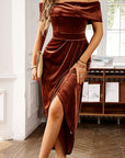 Women's Elegant Off Shoulder Maxi Ruched Dress