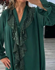 Women's V-Neck Chiffon Sequin Long Sleeve Shirt