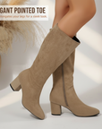 Women's Chunky Heel Pointed Toe Knee-High Boots
