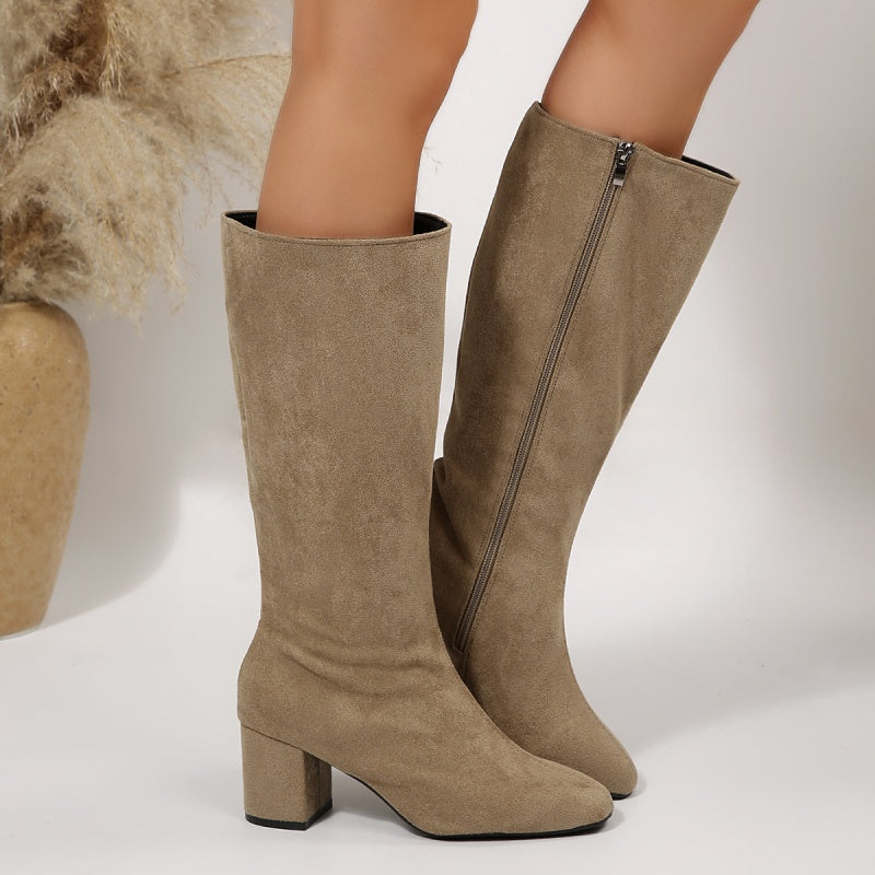 Women's Chunky Heel Pointed Toe Knee-High Boots