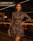 Women's Leopard Print Ruched Mini Dress