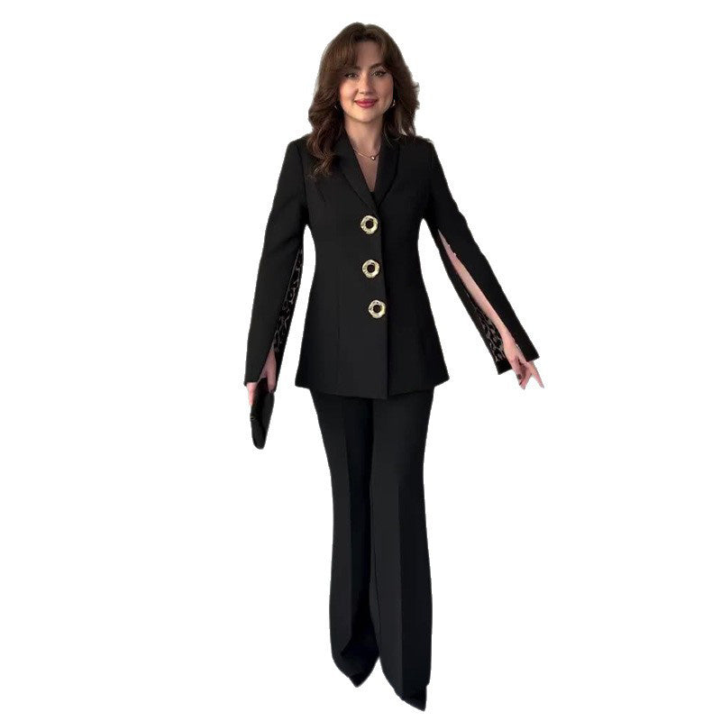 Women's Elegant Split Sleeve Blazer &amp; Pants 2-Piece Set