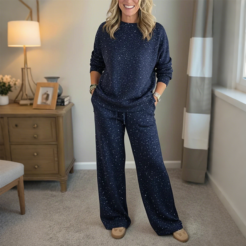 Women's Glitter Pullover Sweater &amp; Pants 2-Piece Set