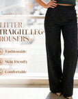 High-Waist Glitter Straight-Leg Trousers
