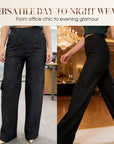 High-Waist Glitter Straight-Leg Trousers
