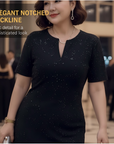 Classic Black Sparkly V-Neck Short Sleeve Dress