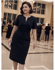 Classic Black Sparkly V-Neck Short Sleeve Dress