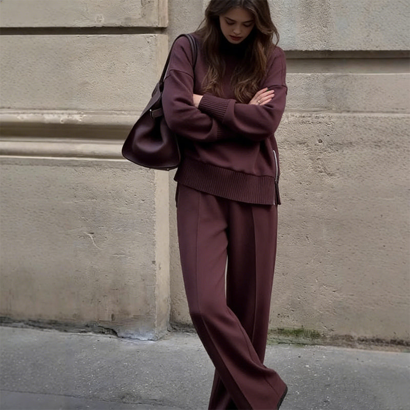 High-Neck Side-Zip Sweatshirt &amp; Pants Set