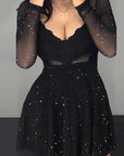 Starry Night Sparkle Party Dress with Lace Bodice